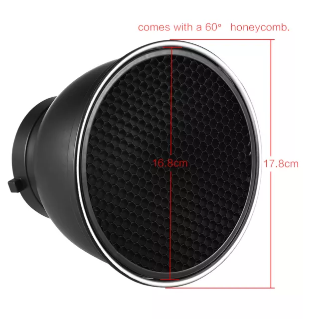 7'' Standard Reflector Diffuser Flash Light Lamp Shade Dish 60° Honeycomb Grid 2