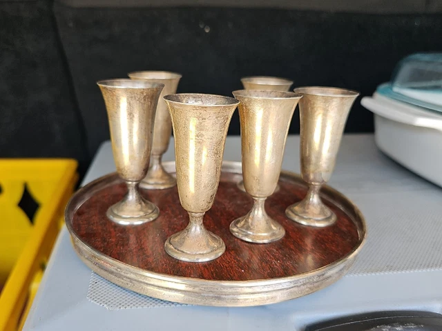 Set Of 6 With Plate Alvin Sterling S247 Cordials Shot Glasses Sterling Used