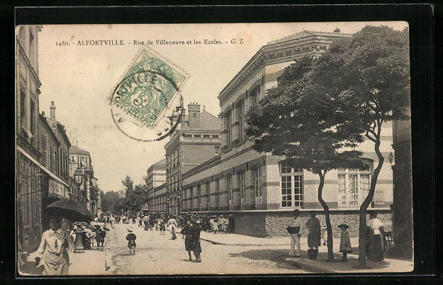 CPA Alfortville, Rue de Villeneuve et les Ecoles 1906
