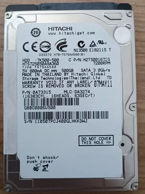 Disque Dur Interne Toshiba 500 Go 2.5" SATA III - 7200 RPM, 16 Mo Cache - Reconditionné En Très Bon état, Windows 10 Installé