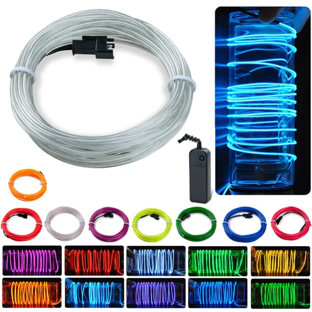 1/2/3/4/5M EL Wire String Strip Rope Tube Portable Flexible Neon LED Light Glow