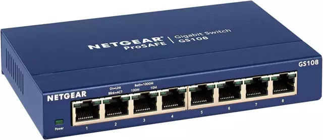 NETGEAR Switch Ethernet 8 Porte Unmanaged GS108GE, Switch Gigabit Con Opzioni Di