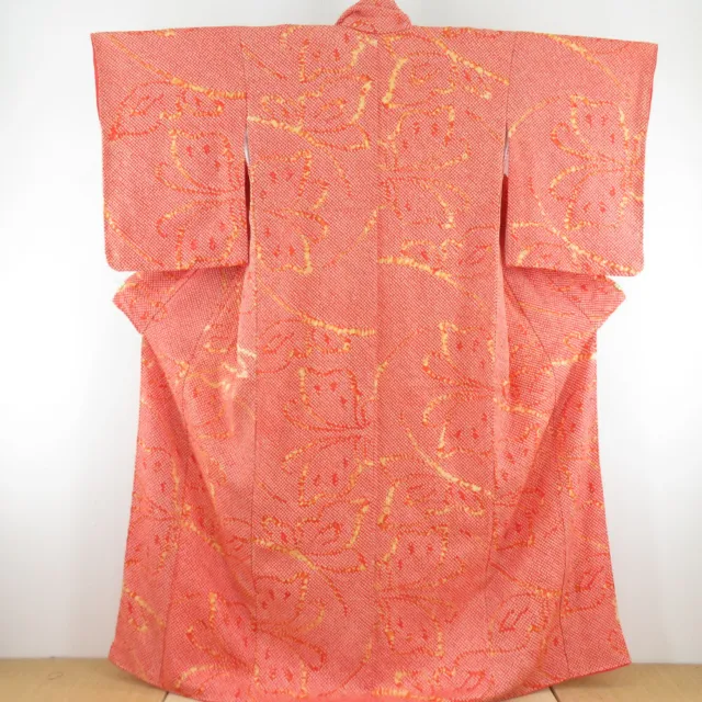 Komon kimono Silk total aperture Orange 63.4inch Women's