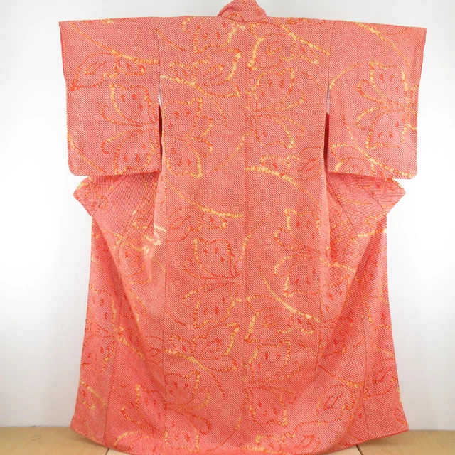 Komon kimono Silk total aperture Orange 63.4inch Women's