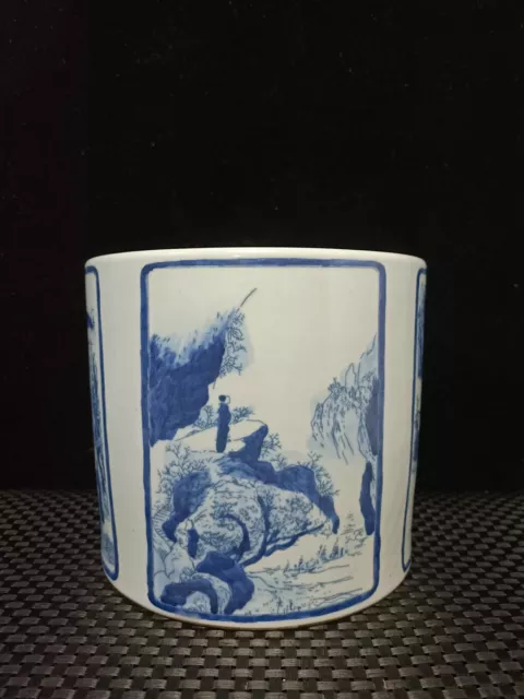 Chinese Blue&White ​Porcelain HandPainted Landscape Figure Brush Pot 15669