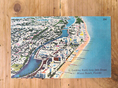 Vintage 1930s 1940s Postcard, Florida, Aerial View, Miami Beach, 24th Street