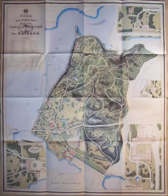 Plan des Parks von Klein Glienicke Berlin um 1862 Lithographie Karte Graphik RP