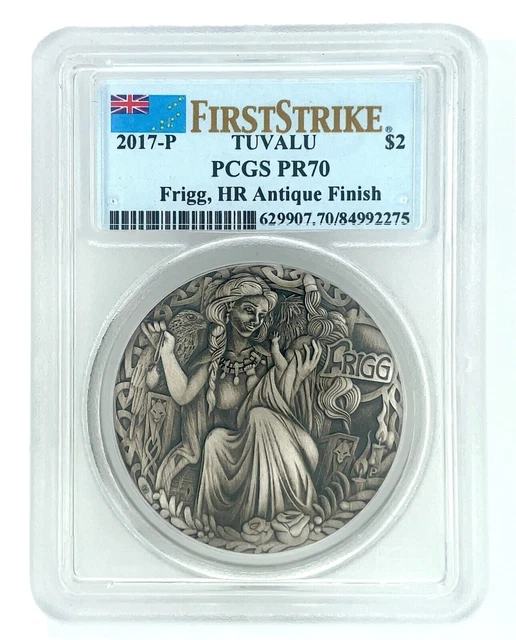 2017-P $2 Tuvalu Norse Goddesses Frigg 2oz High Relief Antiqued PCGS PR70 FS