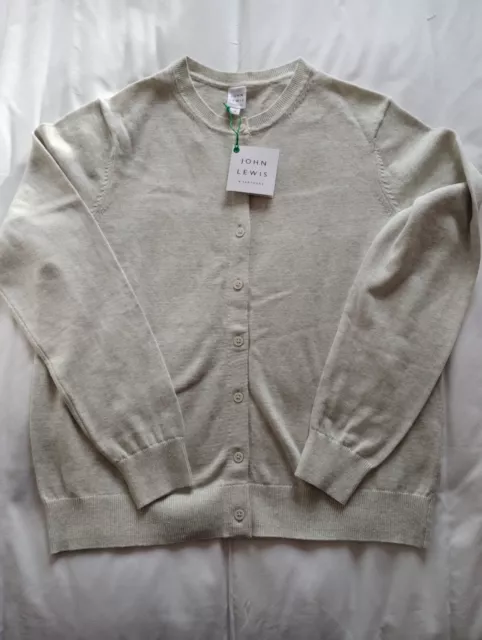 John Lewis Cotton Crew Neck Ladies Light Grey Beige Cardigan. Size 12 New Unused