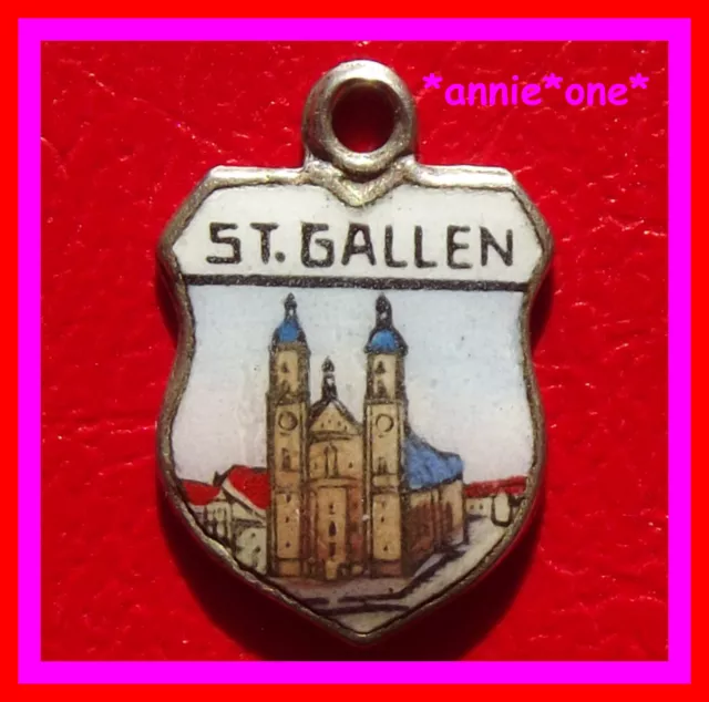 ꧁ BETTELARMBAND anhänger SCHWEIZ stiftskirche ST. GALLEN wappen VINTAGE charm ꧂