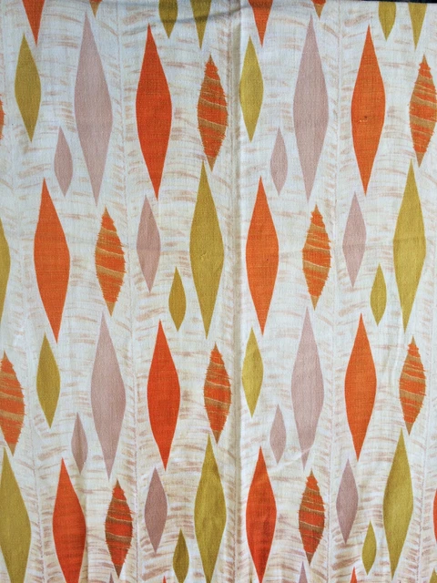 Stunning Mid Century Vintage Barkcloth Curtain Fabric 1950 Leaf Design