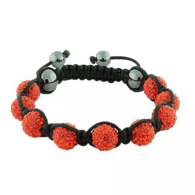 Bright Red Crystal Ball Black Cord Adjustable Macrame Unisex Bracelet