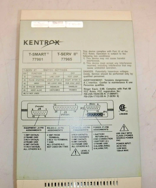 Kentrox T-Smart 77961, T-Serv II 77965 CSU Stand-Alone Unit w/ Faceplate