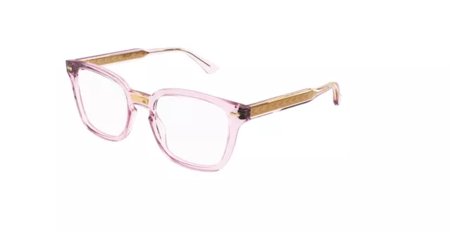 Gucci GG0184O 013 Transparent Pink with Gold Stripe Square Unisex Eyeglasses