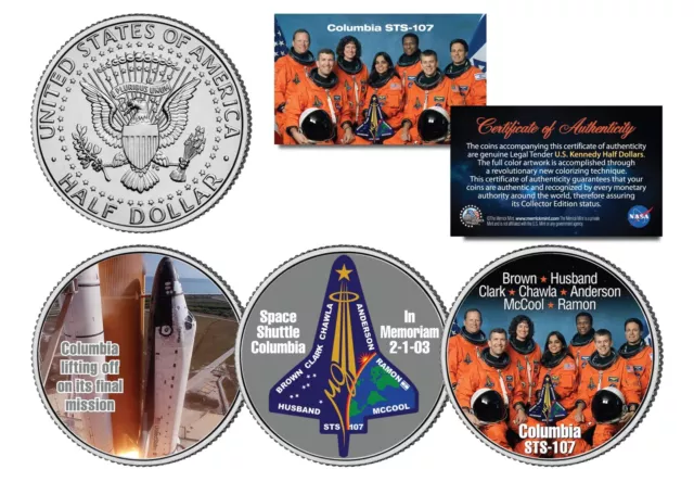 SPACE SHUTTLE COLUMBIA STS-107 In Memoriam JFK Half Dollar U.S. 3 Coin Set NASA