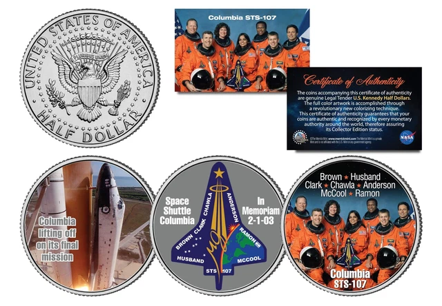 SPACE SHUTTLE COLUMBIA STS-107 In Memoriam JFK Half Dollar U.S. 3 Coin Set NASA