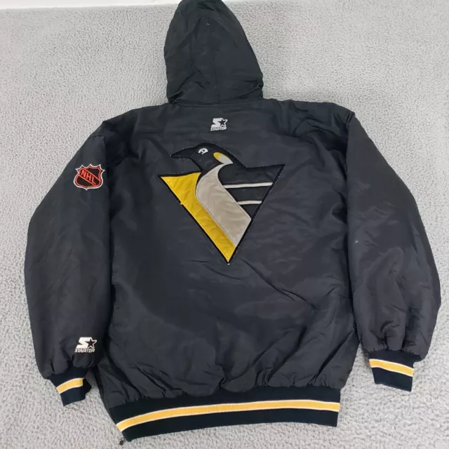 VINTAGE Pittsburgh Penguins Jacket Men Large Black Starter Hooded Puffer Logo