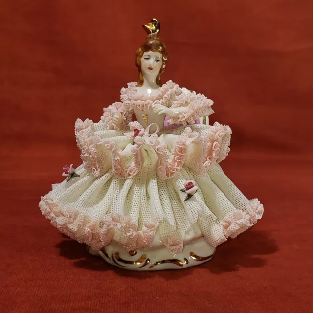 Vintage Dresden Porcelain Lace Figurine - Lady