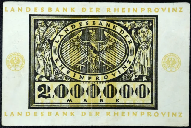 DÜSSELDORF 1923 "Landesbank der Rheinprovinz" 2 Million Mark Inflation Notgeld