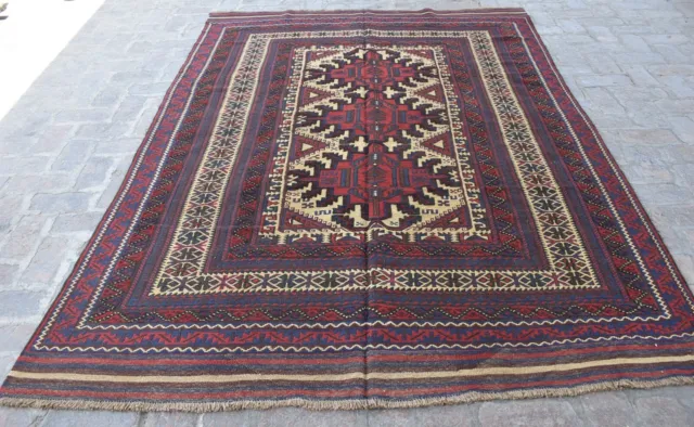 6'3 x 9'2 Handmade afghan tribal adraskan wool area kilim rug, 6x9 persian rug