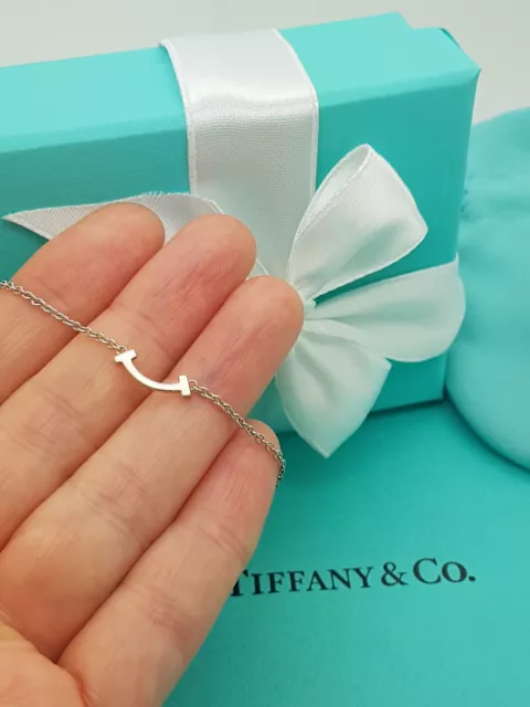Tiffany & Co. 18Ct White Gold mini T Smile 6.75" chain Bracelet, UK Hallmarked!