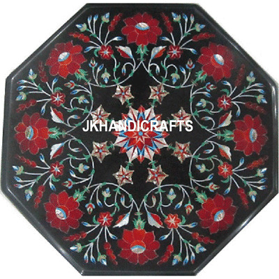 18 " Noir Marbre Table Haut Demi Précieux Floral Inlaid Art Couloir Décor Cadeau