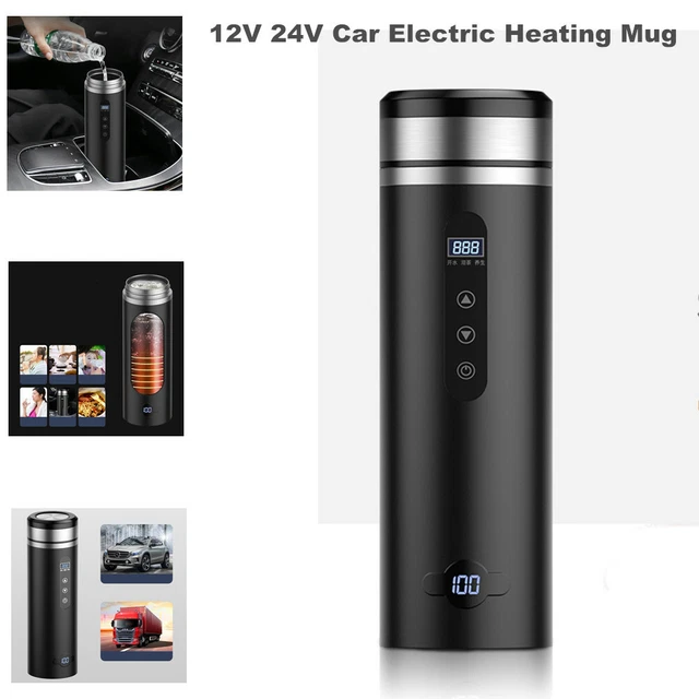 24V/12V Car Travel Electric Vacuum Thermos Heating Mug Coffee Tea Cup Leakproof