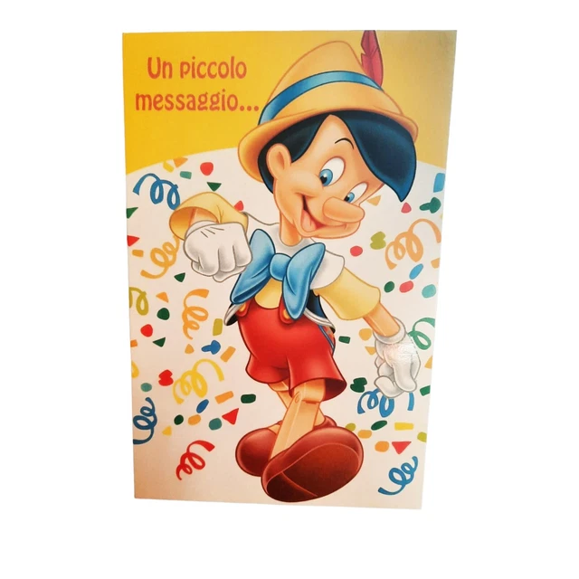 BIGLIETTO DI AUGURI di Pinocchio Compleanno Nascita Battesimo 17x12 con ...