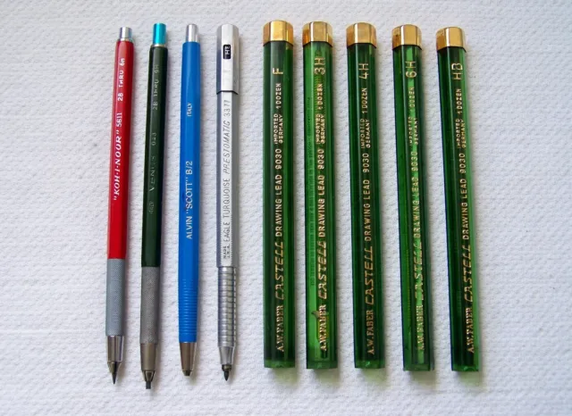 Vintage EAGLE Venus KOH-I-NOOR Lead Holder Clutch Pencils & CASTELL Drawing Lead