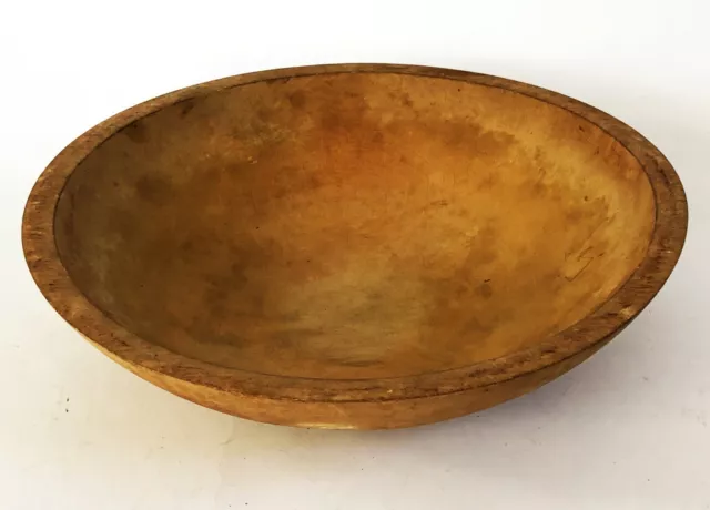 TURNED OUT OF ROUND WOOD DOUGH BOWL TREEN COUNTRY KITCHEN FOLK ART 10.5 x 11.5"