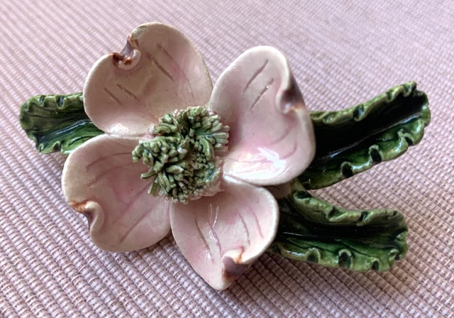Broche Vintage Fleur - Métal Argenté, Cristaux - État Correct - Sans Marque