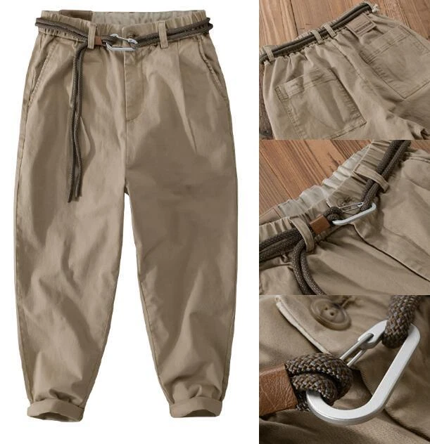 Mens Retro Japanese Workwear Pants Cotton Straight Trouser Casual Outdoor Pant