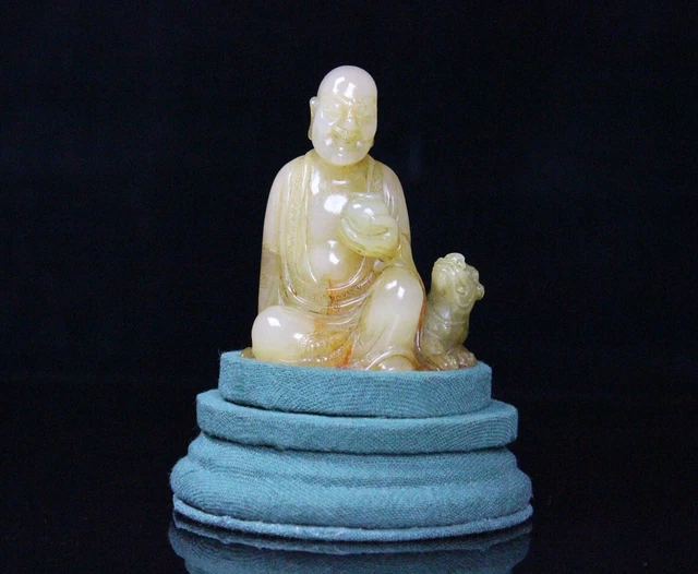 Chinese Exquisite Handmade Luohan carving Shoushan Stone Statue