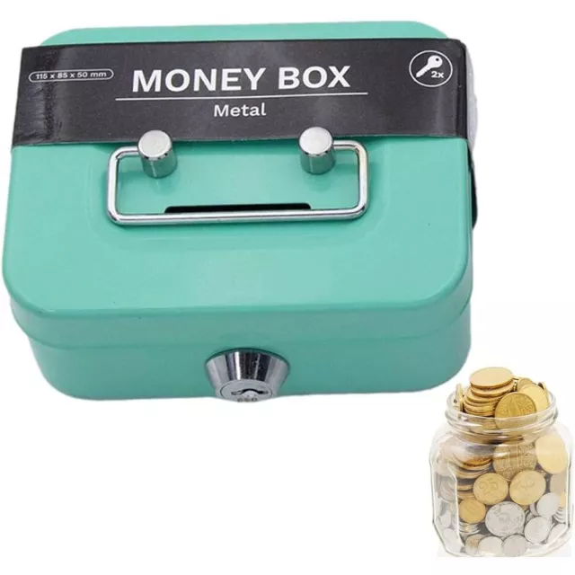 Lockable Money Box Metal Coin Saving Box Portable Cash Box