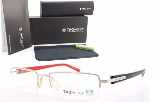 TAG Heuer Brille TH 8203 001 53-18 140 Silver Red Black Halfrim France +Case