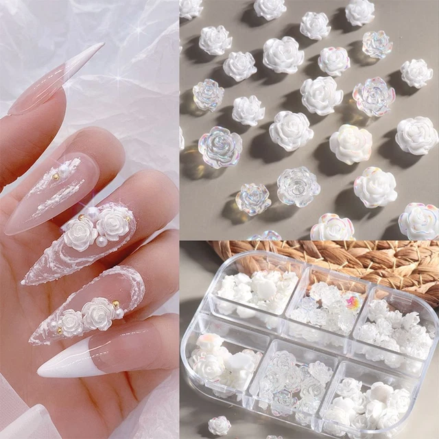 Acrylique Décor Nail Art Charms Élégant Blanc 3D Ongles Strass Camélia Aurora