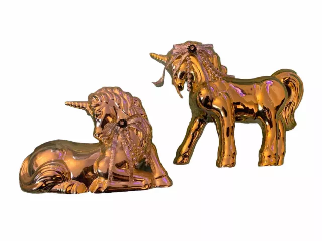 1991 Trippie Inc Vintage Ceramic Unicorn Figurines Gold Made in Taiwan