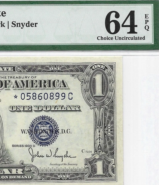 1935D $1 *STAR* ⭐️ SILVER CERTIFICATE. PMG Choice Uncirculated 64 EPQ. WIDE */C