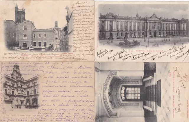 Lot de 4 cartes postales ancienne old postcards TOULOUSE timbrées mouchon 1903