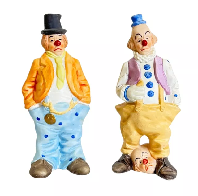 Ceramic Hobo 7" Clown Figurines Sad Top Hat Red Nose Worldwide Taiwan Vintage
