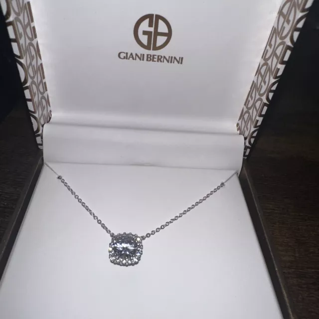 Giani Bernini CZ  Halo 18" Pendant Necklace Sterling Silver NEW With Gift Box