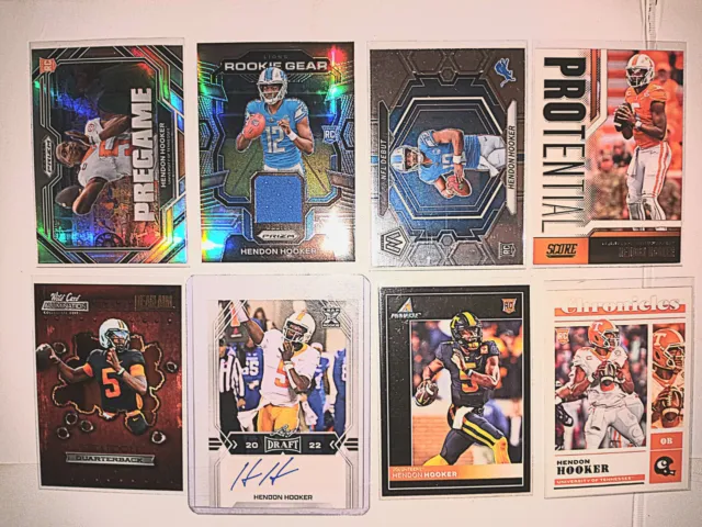 8 Card Rookie Lot, Hendon Hooker, Detroit Lions. Silver, Prizm Jersey, Auto, Etc