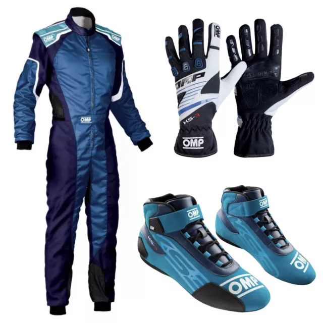 OMP Driver Set Suit Gloves Shoes Bundle for Go Karting and Rally Racing Blue