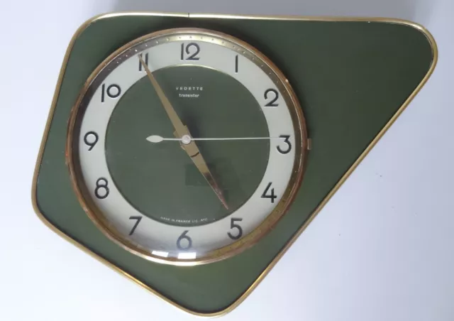 Pendule horloge formica vintage - VEDETTE transistor - Vert olive - Années 70