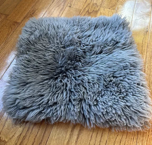 100% Real Fur Pillow Sham Case Gray Mongolian Lamb  18” Grey