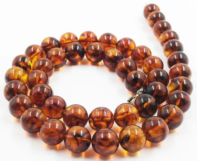 Collier d'ambre Bijoux en ambre véritable Collier de perles d'ambre rondes...