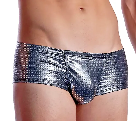 MANSTORE Hot Pants  M2058 Größe M Platin Nightclub glänzend Glitzer silber Short