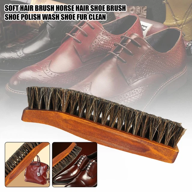Natural wood Bristle Horse Hair Shoe Boot Brush Care BruB4 Polish Clean X3V8