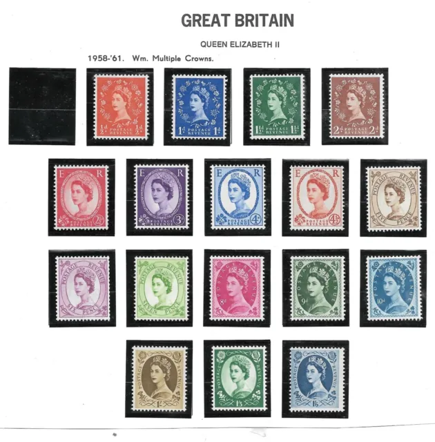 1958-61 Collection Of 17 Mint Hinged Qe11 Machin Definitives Gb Stamps
