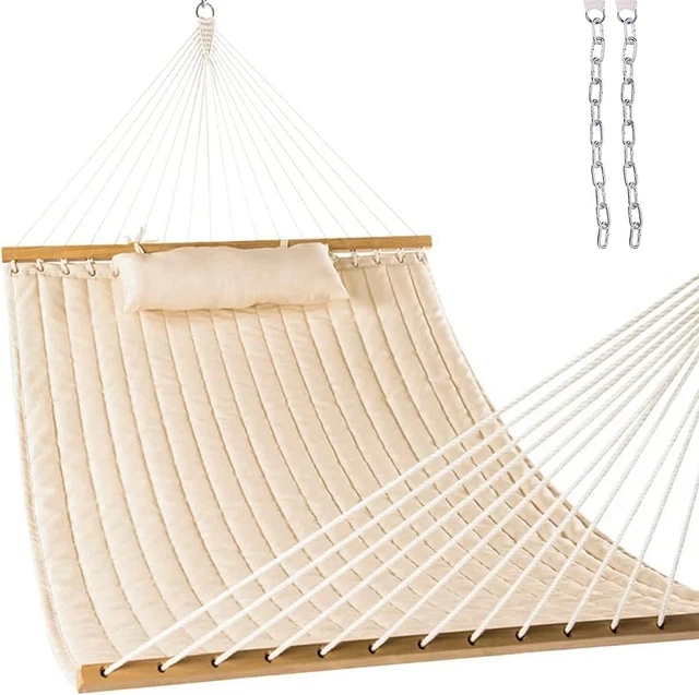 Lazy Daze Hammocks 12FT Quilted Fabric Double Hammock with Pillow, 2 Linen